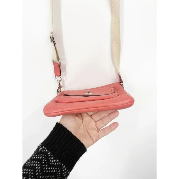 Coach Park Swingpack Pebbled Leather Crossbody Bag Coral Pink Front Pocket Small - Picture 6 of 10